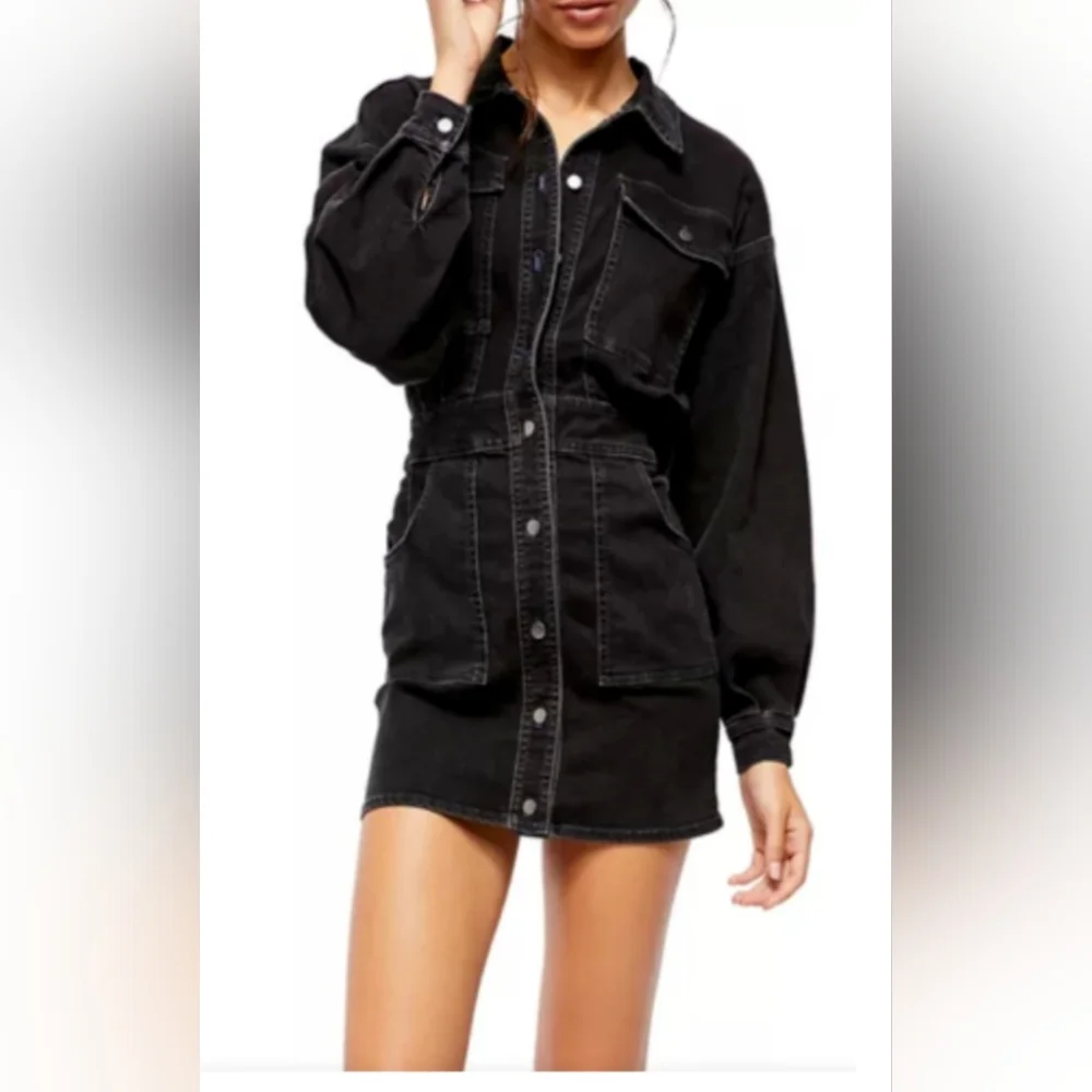Free People Black Denim Mini Dress - Picture 3 of 11